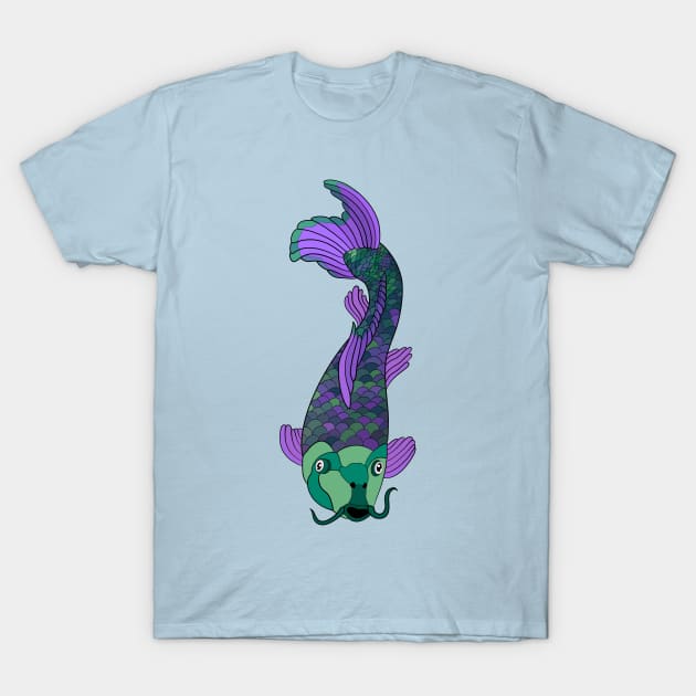 Green and Purple Koi Fish T-Shirt by Lady Lilac